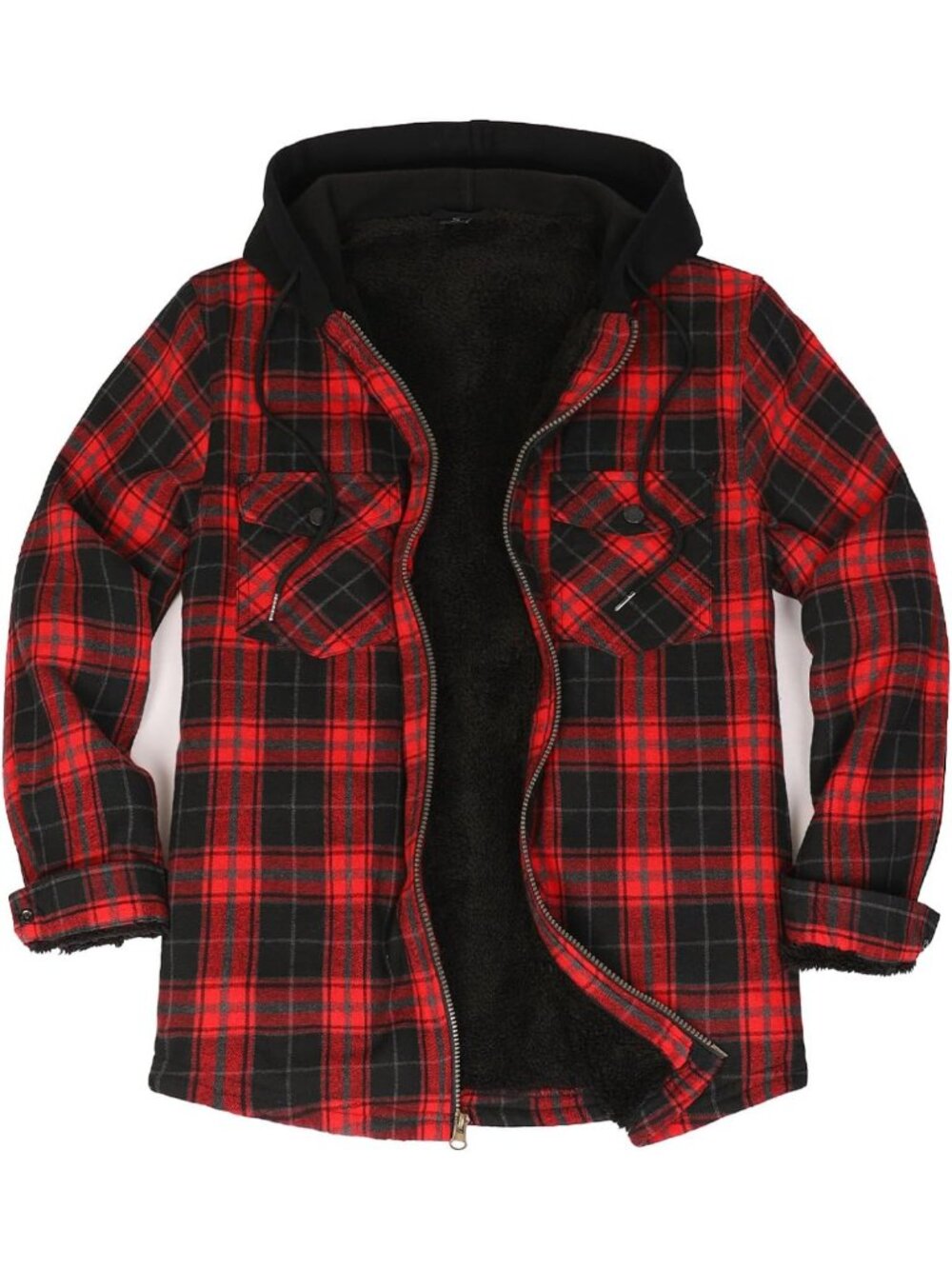 Cozy Hooded Flannel Jacket with Sherpa Lining for Men - Warm & Stylish Outerwear